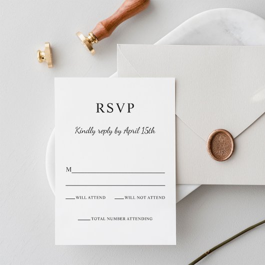 Elegant Black and White Wedding RSVP Kaartje