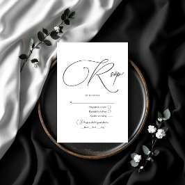 Elegant Black and White Wedding RSVP Kaartje