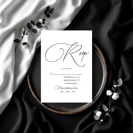 Elegant Black and White Wedding RSVP Kaartje