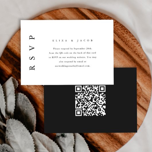 Elegant Black and White Wedding RSVP met QR-code