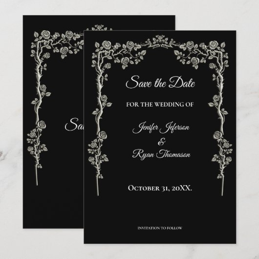 Elegant black and white wedding save the date aankondiging (Voorkant / Achterkant)