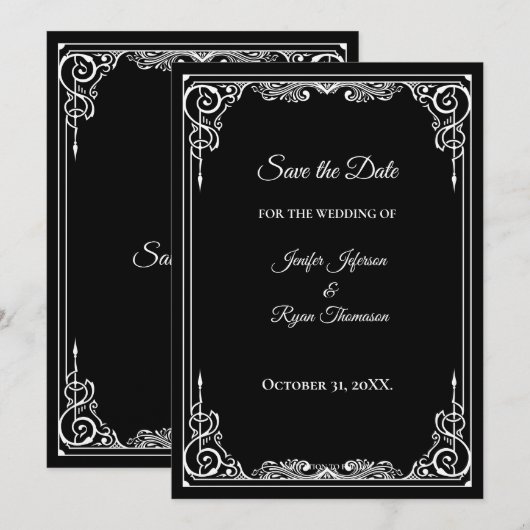 Elegant black and white wedding save the date aankondiging (Voorkant / Achterkant)