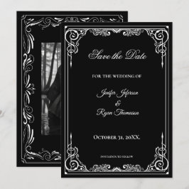 Elegant black and white wedding save the date aankondiging