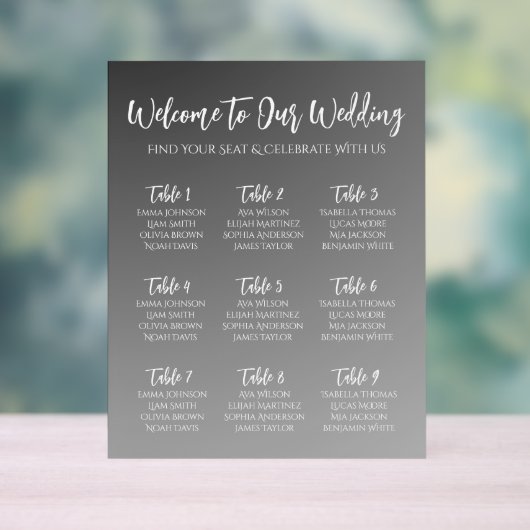 Elegant Black And White Wedding Seating Chart Acryl Bord (Neutraal)