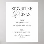 Elegant Black and White Wedding Signature Drinks Poster (Voorkant)