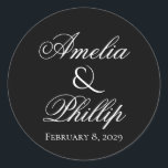 Elegant Black and White Wedding Stickers<br><div class="desc">Zwart-wit zijn tijdloze kleuren van elegantie en eenvoud. De moderne stijl van deze trouwsuite zal je bruiloft nog gedenkelijker maken! Volledig aanpasbaar, van doopvonten aan kleuren. Gelieve te aarzelen niet om ons te contacteren als u van een ontwerp of een verandering zou houden die niet via de "pas"knoop kunnen worden...</div>