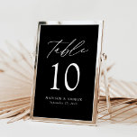 Elegant Black and White Wedding Table Number<br><div class="desc">Trendy, minimalistische trouwlijstaantalkaarten met witte moderne letters met "Lijst" in modern kalligrafiekmanuscript. Het ontwerp heeft een zwarte achtergrond of een kleur van uw keuze. Het ontwerp herhaalt zich op de rug. Om tot de zwarte en witte lijstkaarten opdracht te geven: voeg jouw naam, trouwdatum, en lijstaantal toe. Voeg elk nummer...</div>