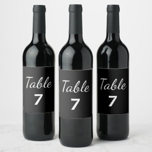 Elegant Black and White Wedding Table Number Wijn Etiket
