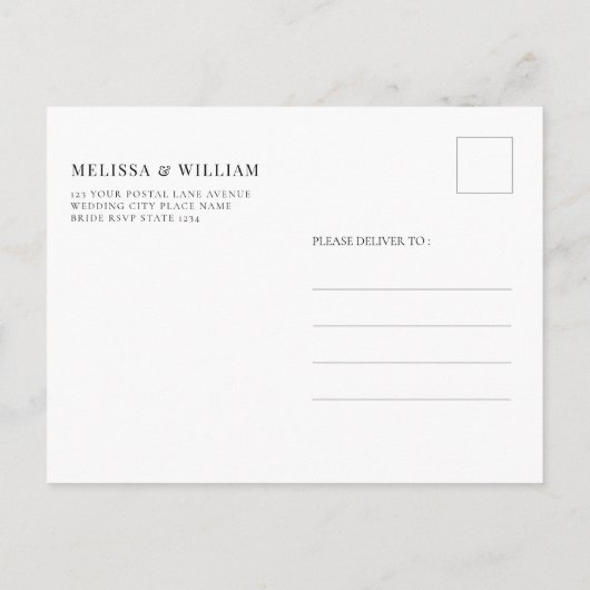 Elegant Black and White Wedding Uitnodiging Briefkaart (Achterkant)