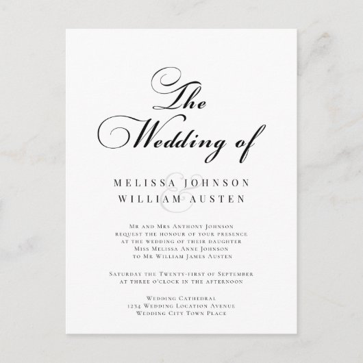 Elegant Black and White Wedding Uitnodiging Briefkaart (Voorkant)