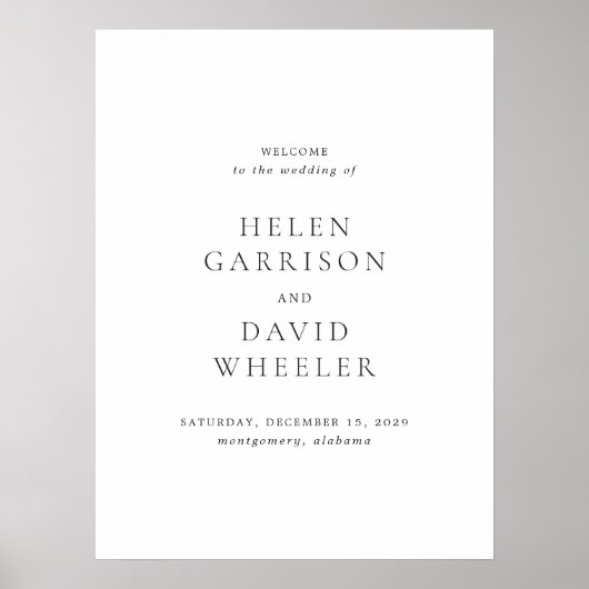 Elegant Black and White Wedding Welcome Sign Poster (Voorkant)