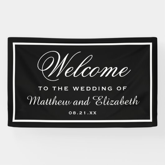 Elegant Black and White Wedding Welcome Spandoek (Horizontaal)