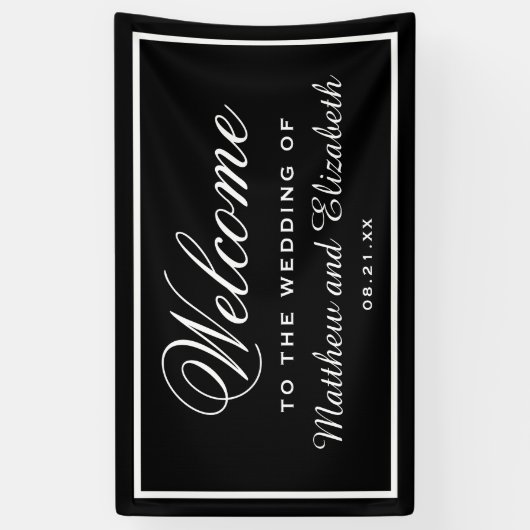Elegant Black and White Wedding Welcome Spandoek (Verticaal)
