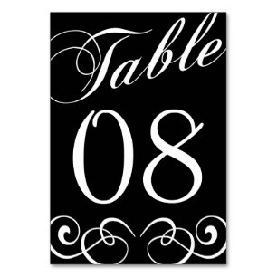 Elegant Black and White Wedtable Number Kaart