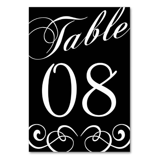 Elegant Black and White Wedtable Number Kaart (Achterkant)