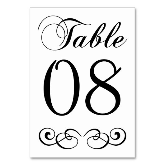 Elegant Black and White Wedtable Number Kaart (Voorkant)