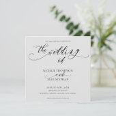 Elegant Black and White Whimsical Script Weddensch Kaart (Staand voorkant)