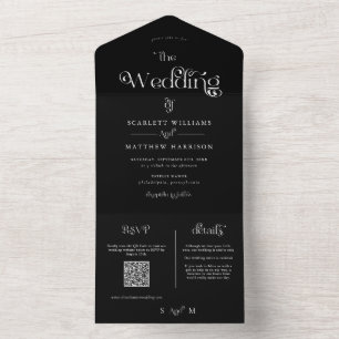 Elegant Black and White Whimsical Wedding  All In One Uitnodiging