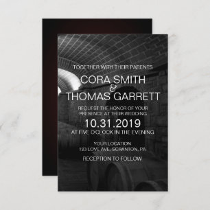 Elegant Black and White Wine Cellar Weddenkaart Kaart