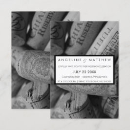 Elegant Black and White Wine Cork Weddencard Kaart