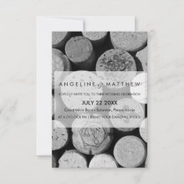 Elegant Black and White Wine Cork Weddencard Kaart