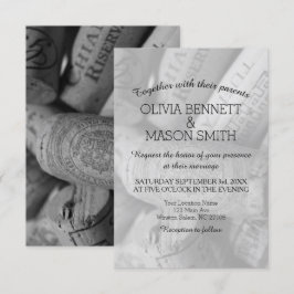 Elegant Black and White Wine Cork Weddencard Kaart