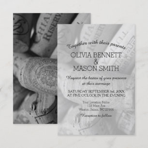 Elegant Black and White Wine Cork Weddencard Kaart