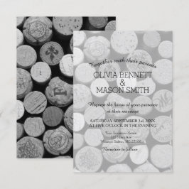 Elegant Black and White Wine Cork Weddencard Kaart