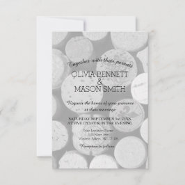 Elegant Black and White Wine Cork Weddencard Kaart