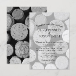 Elegant Black and White Wine Cork Weddencard Kaart