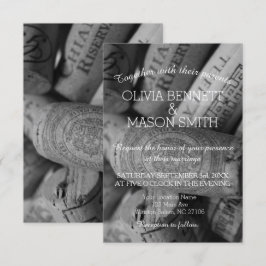 Elegant Black and White Wine Cork Weddencard Kaart