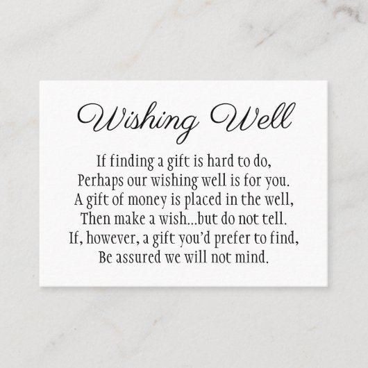 Elegant Black and White Wishing Well Wedding Card Visitekaartje (Voorkant)
