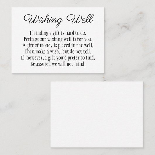 Elegant Black and White Wishing Well Wedding Card Visitekaartje (Voorkant / Achterkant)