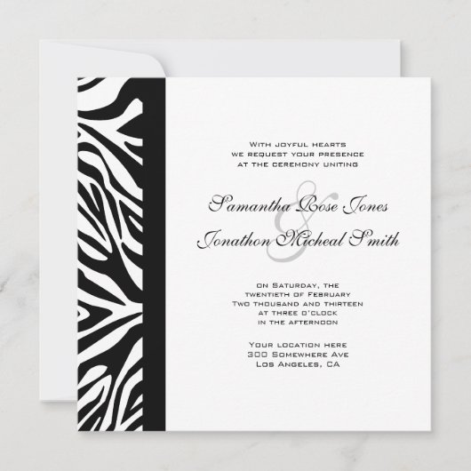 Elegant Black and White Zebra Custom Wedding Kaart (Voorkant)