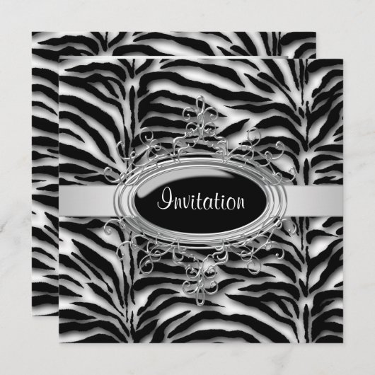 Elegant Black and White Zebra Party Kaart (Voorkant / Achterkant)