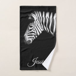 Elegant Black and White Zebra Persoonlijke naam Handdoek