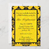 Elegant Black and Yellow Birthday Invitation Kaart (Voorkant)