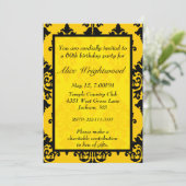 Elegant Black and Yellow Birthday Invitation Kaart (Staand voorkant)
