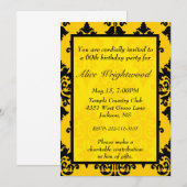 Elegant Black and Yellow Birthday Invitation Kaart (Voorkant / Achterkant)