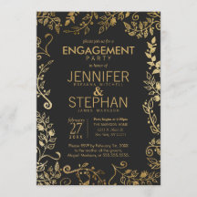 Elegant Black and Yellow Gold Floral Verloving