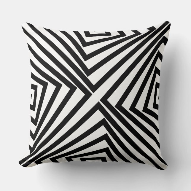Elegant Black Angular Pattern White Kussen (Voorkant)