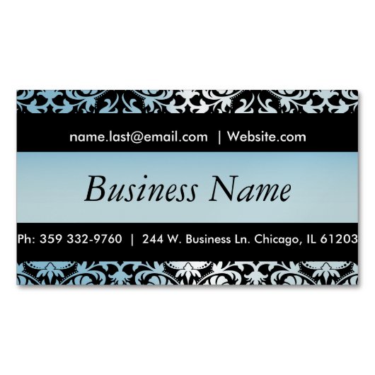 Elegant Black & Aqua Blue Damask-ontwerp Magnetisch Visitekaartje (Voorkant)