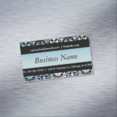 Elegant Black & Aqua Blue Damask-ontwerp Magnetisch Visitekaartje (Voorbeeld)