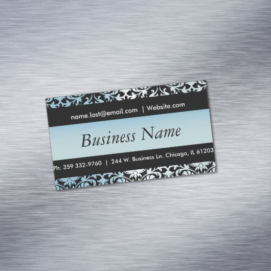 Elegant Black & Aqua Blue Damask-ontwerp Magnetisch Visitekaartje (Voorbeeld)