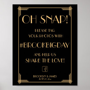 Elegant Black Art Deco Gatsby Hashtag teken Poster