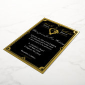 Elegant Black Art Deco Heart Wedding Folie Uitnodiging (Gedraaid)