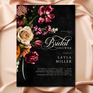 Elegant Black Autumn Floral Script Vrijgezellenfee Kaart