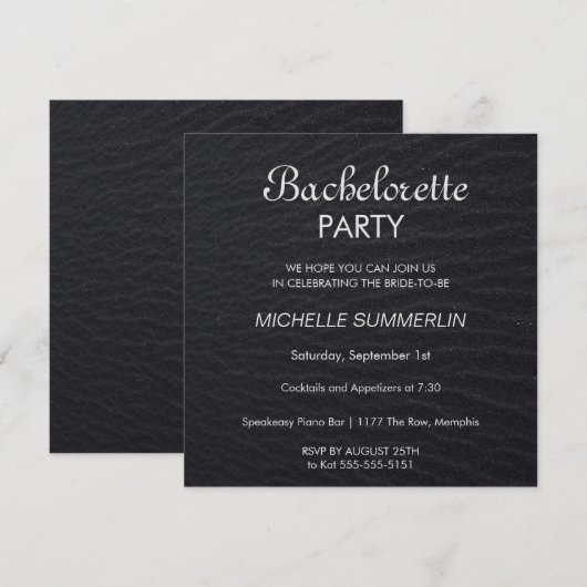 Elegant Black Bachelorette Party Invitation Kaart (Voorkant / Achterkant)