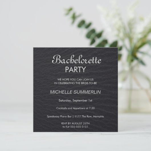 Elegant Black Bachelorette Party Invitation Kaart (Staand voorkant)