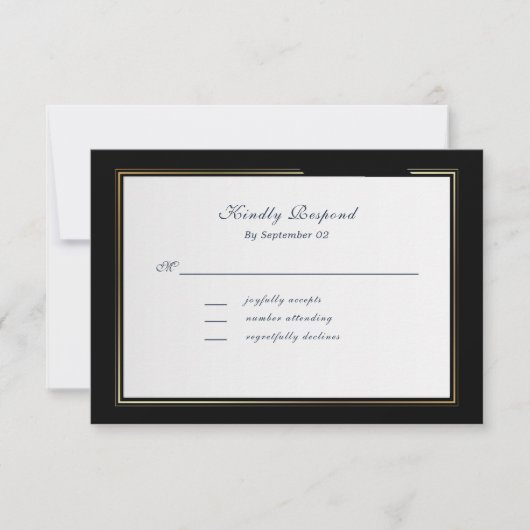 Elegant Black Background Gold Frame RSVP (Voorkant)